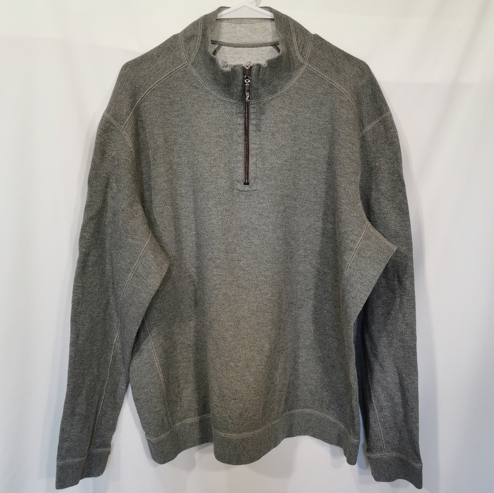 Tommy Bahama Reversible Mock Neck 1/4 Zip Pullover in 2-Tone Grey - Sz XL
